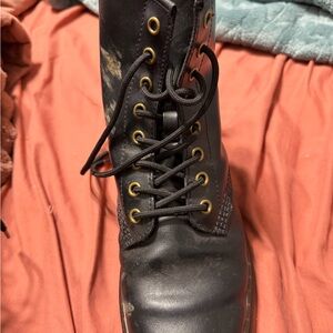 Dr. Martens Black Leather Lace-Up Boots with Brass Eyelets